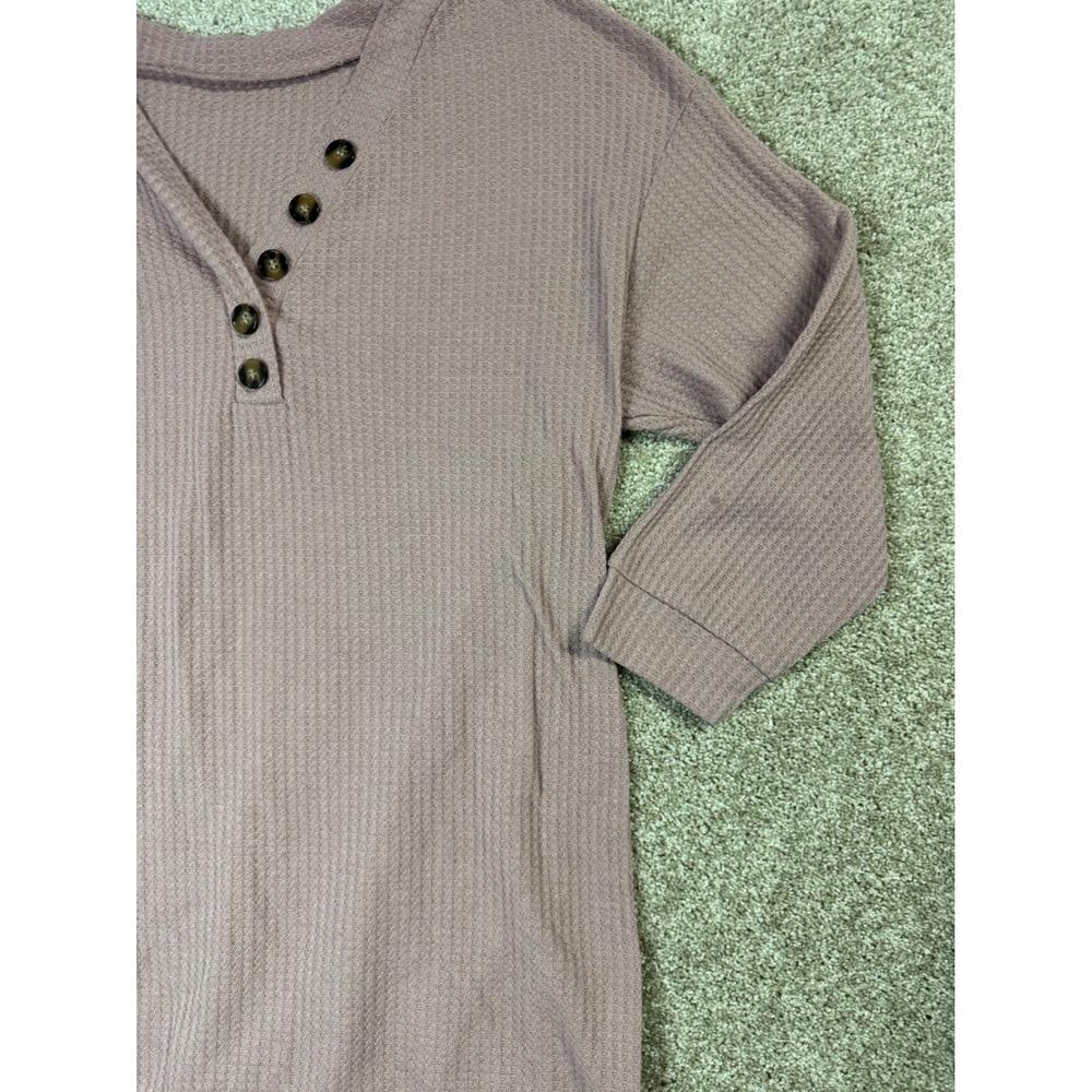 Waffle Knit Henley Tunic Top Dusty Mauve V-Neck 3/4 Sleeve Plus Size 4XL - Picture 3 of 6